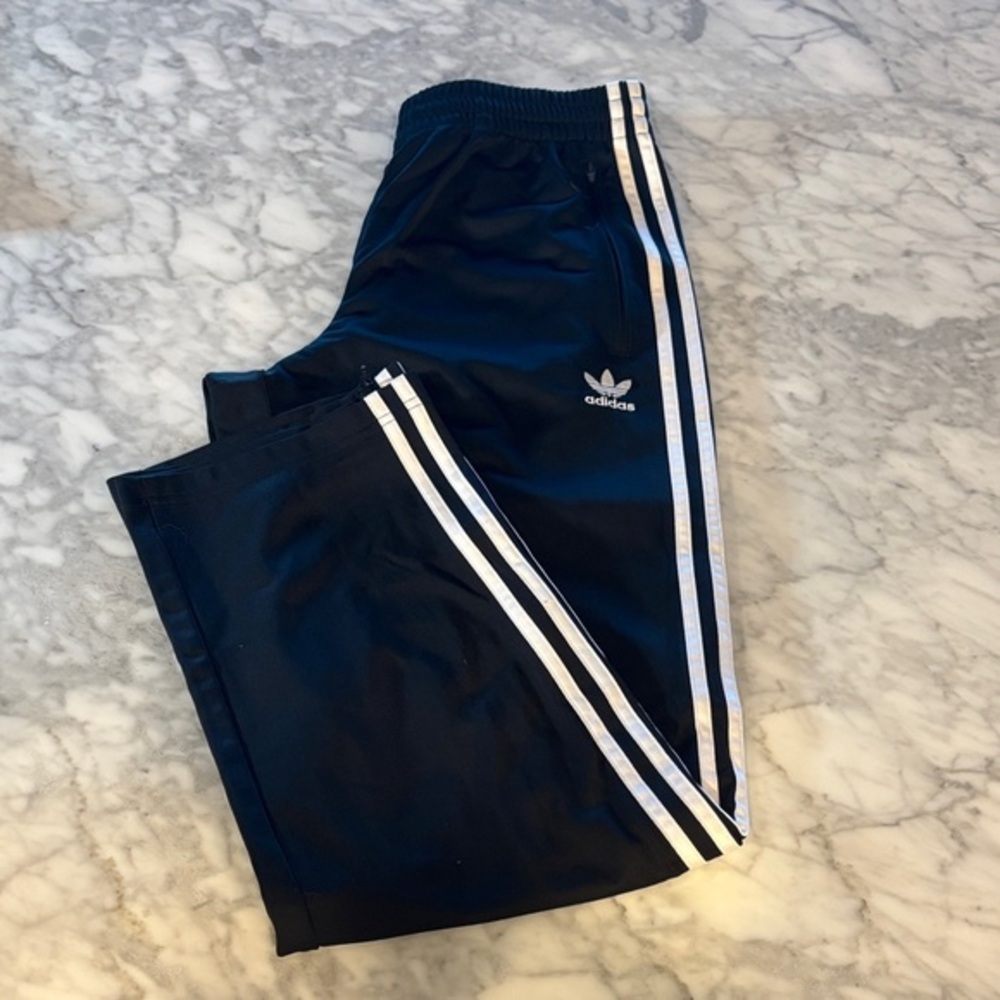 Adidas Men's Black firebird track pants with White Stripes